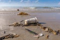 Dirty beach or Spilled garbage on beach