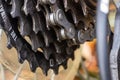 Dirty bicycle drivetrain. Gravel Bike Transmission in Mud Royalty Free Stock Photo