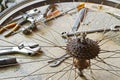 Dirty bicycle of rear sprocket wheel Royalty Free Stock Photo