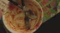 Dirty Bowl with Fork and Spoon Royalty Free Stock Photo