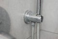 Dirty calcified shower mixer tap, faucet with limescale on it, plaque from hard water, Chrome plated shower, close up