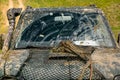 Dirty car covered with a layer of swamp spray from off-road. Royalty Free Stock Photo