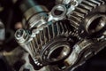 A dirty car engine under the hood Royalty Free Stock Photo