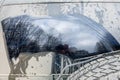 Dirty car rear window. Adventure background. Detail of dirty off-road car Royalty Free Stock Photo