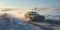 Dirty car in winter with strong exhaust pipe emissions in Finland. Concept Dirty Car, Winter scenery, Emissions, Finland, Exhaust Royalty Free Stock Photo