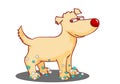 Dirty cartoon dog. Parasites, viruses, microbes, bacterial infections in animals. Disease, germs, pathogens in pet. vector