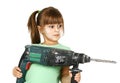 Dirty child girl with electric drill