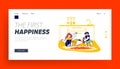 Dirty Children Characters Making Mess at Home Landing Page Template. Little Boy and Girl Sit on Kitchen Floor Royalty Free Stock Photo