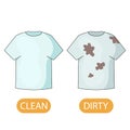 Dirty and clean t-shirt. concept of children learning opposite adjectives dirty and clean Royalty Free Stock Photo
