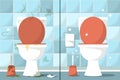 Dirty and clean toilet room vector illustration Royalty Free Stock Photo