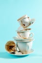 Dirty coffee cups and dish sponges Royalty Free Stock Photo