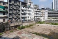 Dirty concrete backyard and old apartment building Royalty Free Stock Photo