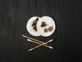 Dirty Cotton Pads and Swabs, Makeup Removal, Used Cotton Disks after Makeup Cleansing Royalty Free Stock Photo