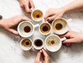 Dirty cups of coffee afterparty Royalty Free Stock Photo