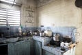 Dirty dark kitchen in an old beggar& x27;s house. A grim abstract sce