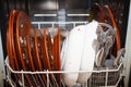 dirty dishes in the dishwasher Royalty Free Stock Photo