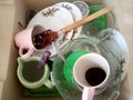 Dirty dishes in the sink, Kitchen dirty mess washing-up Royalty Free Stock Photo