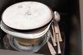 Dirty dishes in the sink in the kitchen top view Royalty Free Stock Photo