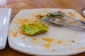 Dirty dishes with spoon and fork. Royalty Free Stock Photo