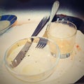 Dirty dishes in a stainless steel sink in the kitchen Royalty Free Stock Photo