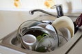 Dirty dishes and unwashed kitchen appliances filled the kitchen Royalty Free Stock Photo