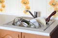 Dirty dishes and unwashed kitchen appliances filled the kitchen Royalty Free Stock Photo