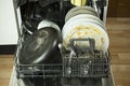 Dirty dishware in dishwasher