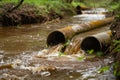 Dirty drain polluting a river. Contaminated water Royalty Free Stock Photo