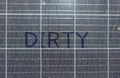 Dirty Dusty Solar Panels with Text DIRTY top view Royalty Free Stock Photo