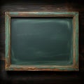 Dirty erased chalk texture empty green chalkboard with wooden frame