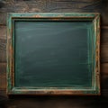 Dirty erased chalk texture empty green chalkboard with wooden frame