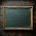 Dirty erased chalk texture empty green chalkboard with wooden frame