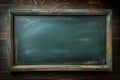 Dirty erased chalk texture empty green chalkboard with wooden frame