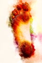 Dirty foot man and softly blurred watercolor background. Royalty Free Stock Photo