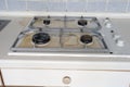Dirty gas stove cooking oil stains on gas stove in kitchen.An Unclean and Dirty Kitchen used For Cooking Food and Royalty Free Stock Photo