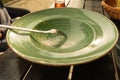 Dirty Green Plate, Empty Bowl after Dinner Royalty Free Stock Photo