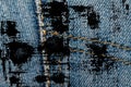 Dirty grunge Closeup of obsolete blue jeans pocket Denim texture, macro background for web site or mobile devices