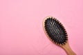 Dirty hair brush, Grey lint dead skin cell residue on unclean comb