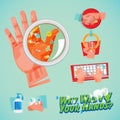 Dirty hand with bacteria. way to washing your hand concept - vector