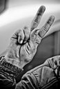 Dirty hand of a hobo shows sign V Royalty Free Stock Photo