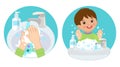 Dirty Hands, Clear Hands, Before And After. Hand Hygiene Vector Icons In The Circle. Wash You Hands Banner For Kids. Royalty Free Stock Photo