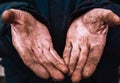 Dirty hands of a man, a working man, a man drained his hands while working, a poor man Royalty Free Stock Photo