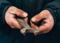 Dirty hands of a man, a working man, a man drained his hands while working, a poor man Royalty Free Stock Photo