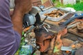 independent tool making using a vise and angle grinder, hands of a wizard, work with hands Royalty Free Stock Photo