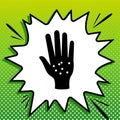 Dirty hands sign. Black Icon on white popart Splash at green background with white spots. Illustration