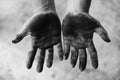 Dirty hands worker hands man / Open hands stained