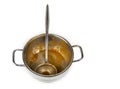 Dirty kitchen pot with ladle from a tomato soup Royalty Free Stock Photo