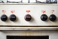 Dirty kitchen. Unsanitary conditions. Old gas stove in emergen Royalty Free Stock Photo