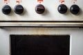 Dirty kitchen. Unsanitary conditions. Old gas stove in emergen Royalty Free Stock Photo