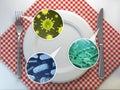 Dirty kitchen utensils and food bactery concept. Utensils plate, fork and spoon with bacteries and viruses